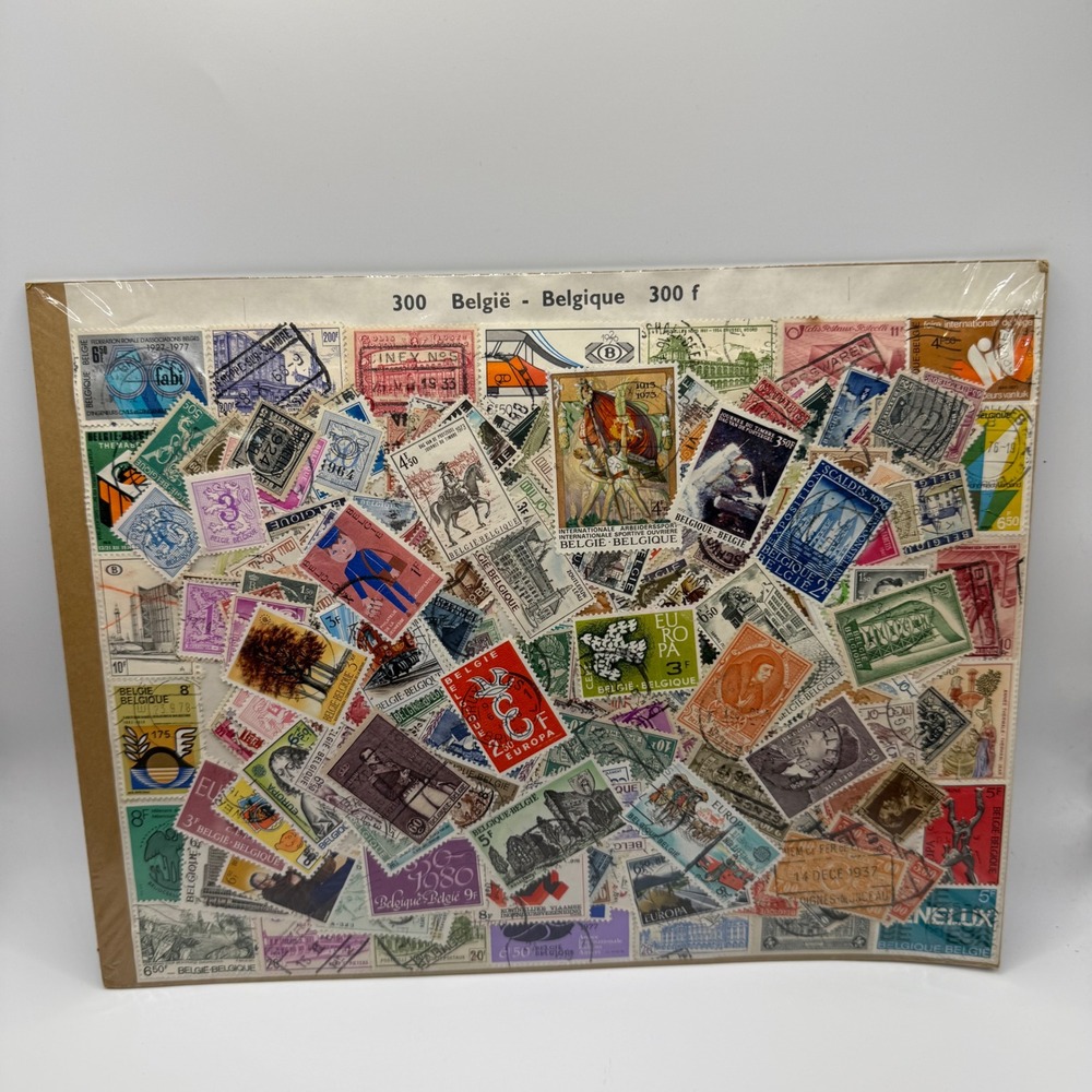 Vintage Belgium Postage Stamp Collage Collection 300f België Belgique Art
